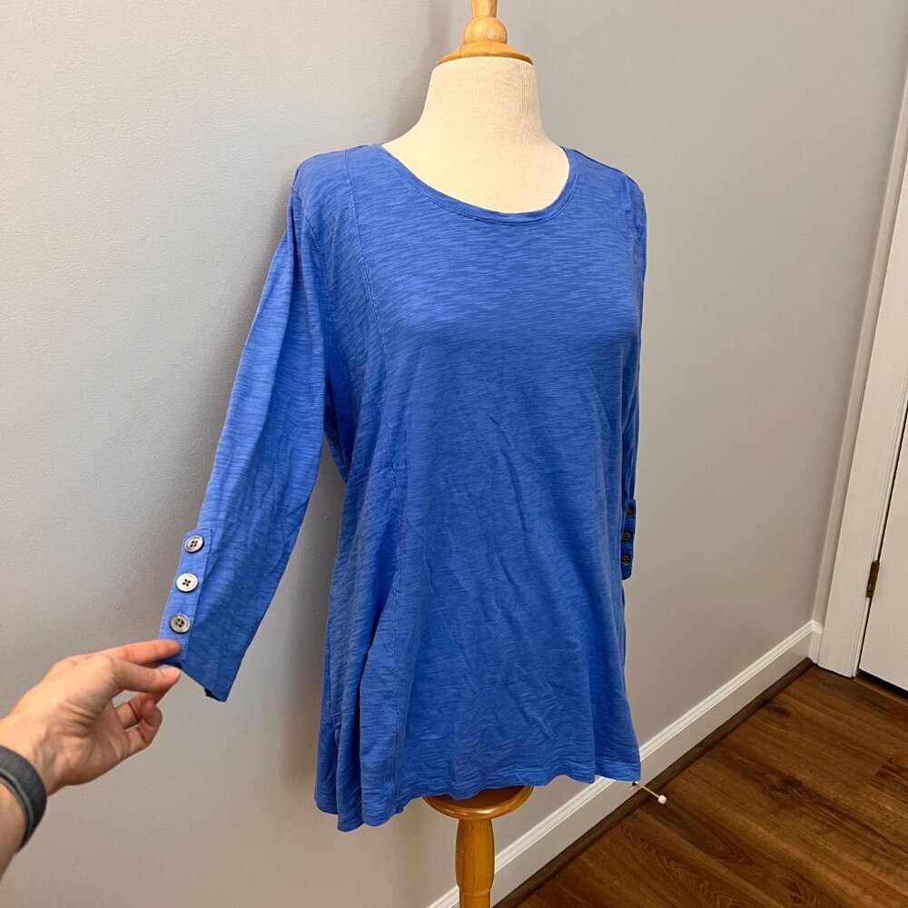 Chico's Casual Button Sleeve Blue Tunic Top Sz 12